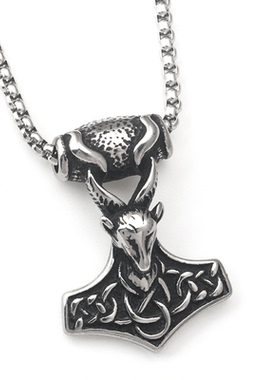 不锈钢雷神锤羊头男女项链钛钢
