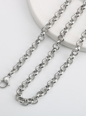 不锈钢圆珍珠链钛钢男女士项链配吊坠吊牌裸链单链毛衣链