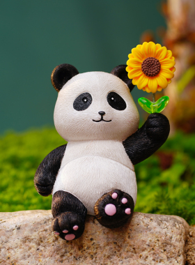 向日葵熊猫桌边花盆装饰摆件