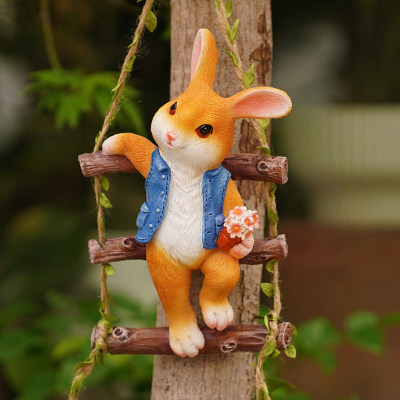 可爱兔子爬绳梯壁挂树挂装饰摆件
