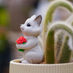 原创九尾狐花盆栽造景多肉植物微景观花园仿真可爱小狐狸装饰摆件
