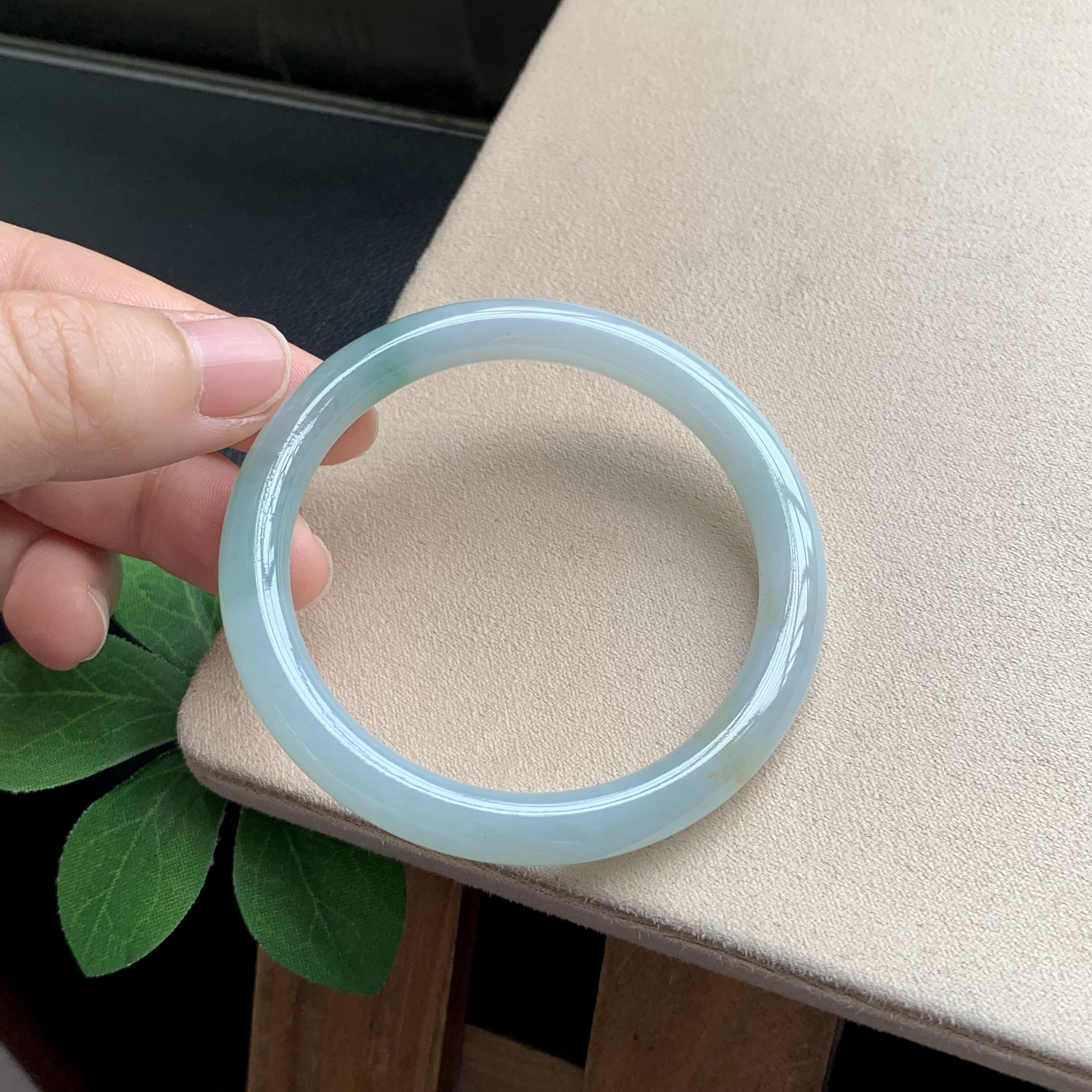 瑶环含翠缅甸细糯种翡翠细圆条手镯叮当镯翡翠处理女手饰古风饰品