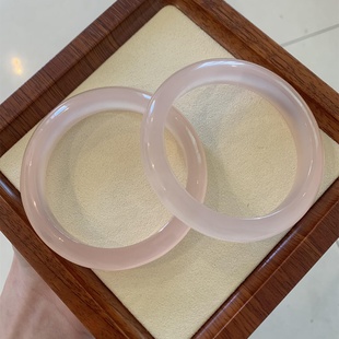 冰种粉玉镯冰透玉髓镯子天然玛瑙粉晶女款 翡翠平替无酸洗饰品礼物