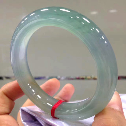 缅甸翡翠高透冰种玉镯子水润晴水飘花玉石贵妃扁条翡翠处理女款