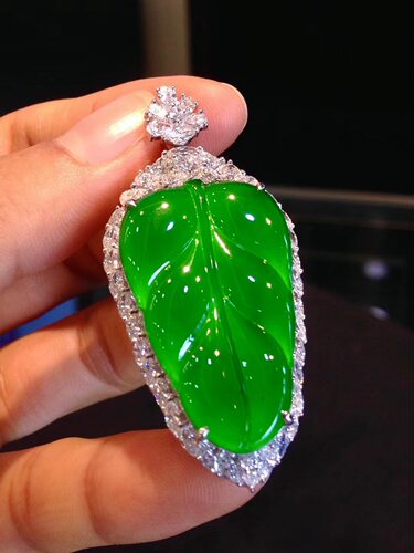 缅甸正冰翡翠满绿叶子s925小树叶