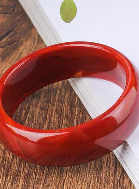 凉山玛瑙手镯女款加宽加厚柿子红满红玉髓满肉本命玉镯子