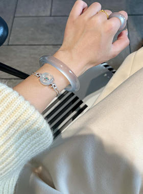 浅冰蓝玉石手镯翡翠平替扁条女款