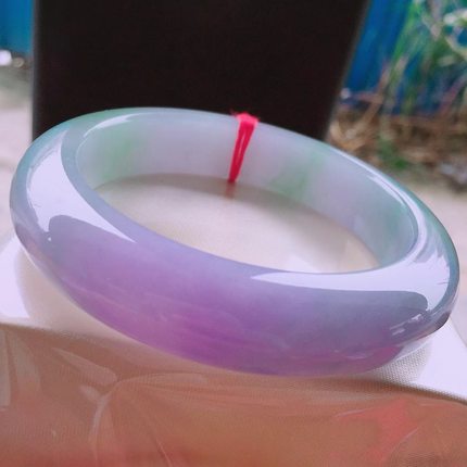 缅甸翡翠手镯冰糯种春彩紫罗兰正品老坑翡翠处理贵妃手镯女款