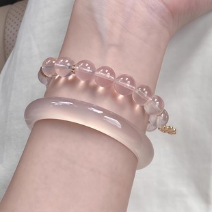 天然藕粉玉髓手镯高冰香槟金玛瑙冰透香槟粉情人节生日送礼带证书