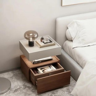 意式极简风高级感悬浮实木柜床头柜暗层暗格柜子