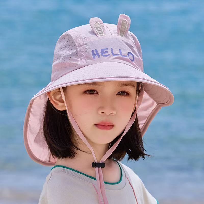 新款宝宝遮阳防晒帽披肩大帽檐男女儿童太阳帽速干帽百搭可爱