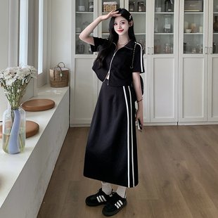 大码 裙 女装 夏搭配一整套胖mm梨形显瘦又飒又a运动风炸街两件套装