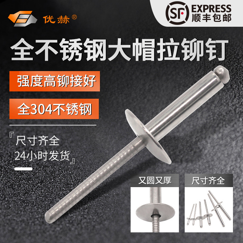 大帽沿全不锈钢抽芯铆钉全304大扁头拉铆钉大帽拉卯钉大帽拉铆钉,五金/工具,抽芯铆钉,淘宝优惠券,粉丝福利购,淘宝优惠卷