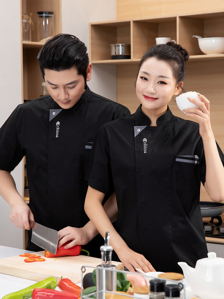 饭店厨师服男短袖夏装透气薄款餐厅厨房面点师工作服半袖烹饪制服