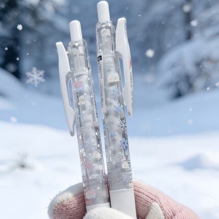 日本ZEBRA斑马JJ99冬日雪花羽毛按动中性笔小清晰雪天JJ15白杆0.5签字笔学生用刷题考试用笔DIY款粉色圣诞树