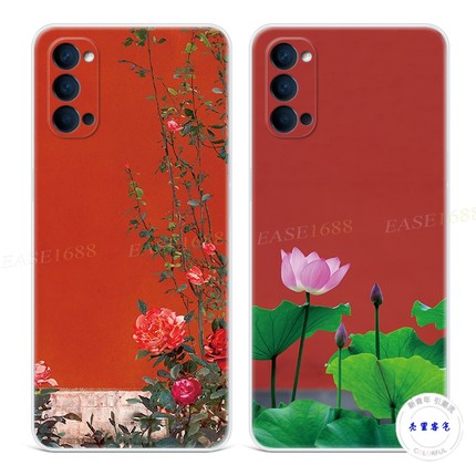宫墙花卉9适用于oppo reno6手机壳8pro+7文艺5K荷花4se故宫3元气版2z女款Ace软十
