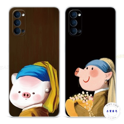 搞怪油画9适用于oppo Reno6手机壳8pro+7文艺5K可爱4se小猪猪3元气版2z趣味女款Ace轻薄软十