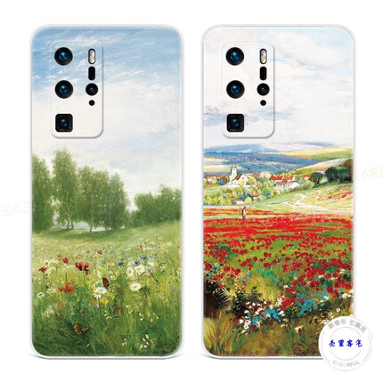 唯美小花适用于华为p40手机壳P60P50p30p20pro+文艺小清新p10p9plus油画全包女款软e十art