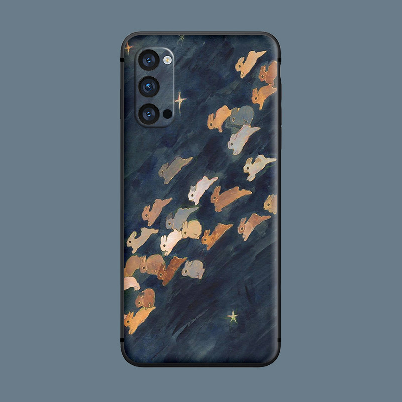适用于Reno/5pro/7可爱兔子油画findx3硅胶软oppo手机壳ace复古R17