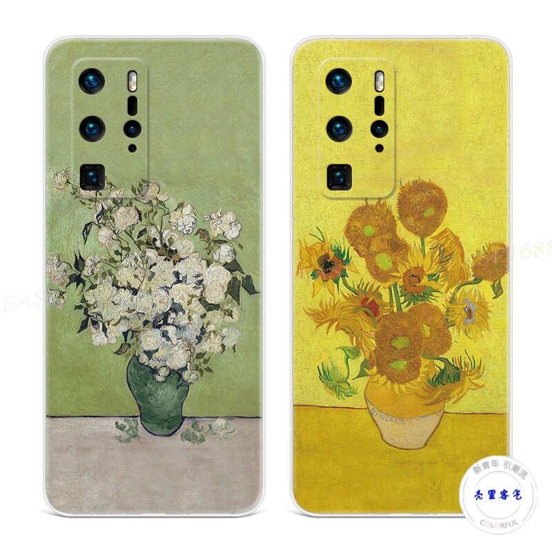 适用于文艺白玫瑰华为p30手机壳P60p50p40p20pro+梵高油画P10P9plus向日葵女款软e十art