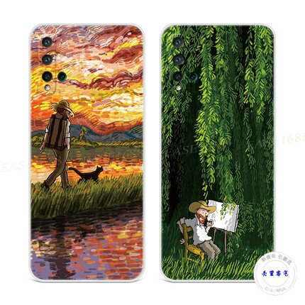 适用于猫咪梵高华为nova5pro手机壳6se可爱4e文艺3i男士2s plus女款