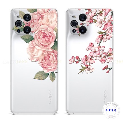 ins透明花朵适用于oppo findx3手机壳x5 x2pro牡丹花k10k7k5桃花女