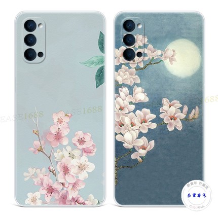 适用于复古桃花9oppo reno6手机壳8pro+7唯美5k中国风4se文艺3元气版2z女款Ace轻薄软十