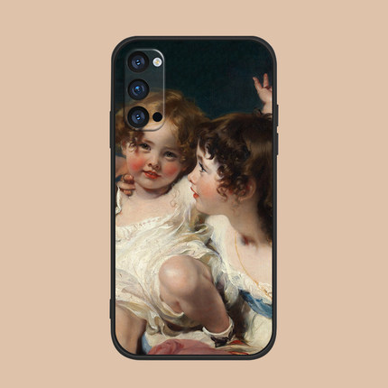 适用于oppo手机壳硅胶r17/renopro/5/7可爱女孩findx3欧美油画ace2