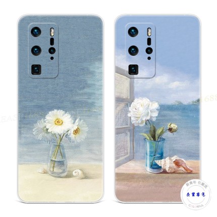 油画海螺适用于华为p60手机壳P50p40p30p20pro+简约文艺p10p9plus花卉小清新女款软e十art