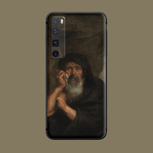 适用于复古艺术油画手机壳华为nova9/8se/7pro流泪老人/5i/4e磨砂
