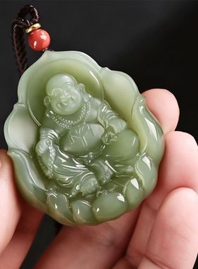 和田色玉弥勒佛吊坠笑佛女士款吊坠大肚佛和尚项链玉佩百搭