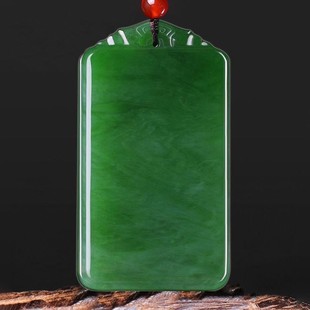 新款帝王绿阳绿色平安无事牌吊坠男女士菠菜绿石项链牌吊坠挂件