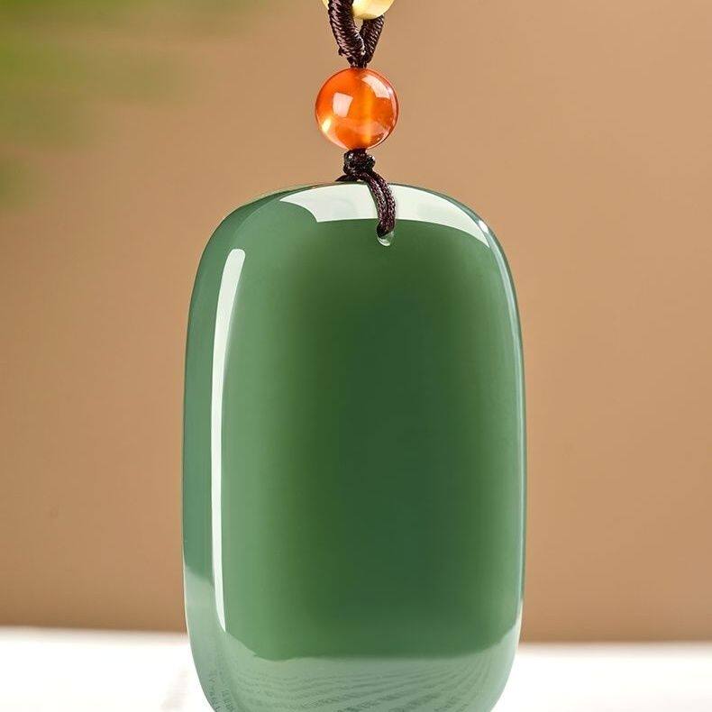和田色玉平安无事牌吊坠男绿色天然玉石玉牌玉佩湖水绿项链挂件