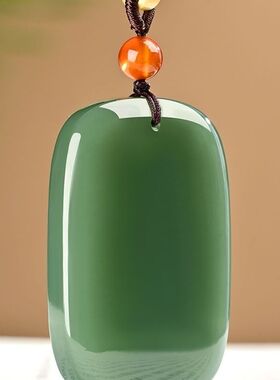 和田色玉平安无事牌吊坠男绿色天然玉石玉牌玉佩湖水绿项链挂件