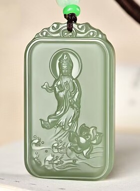 和田色吊坠观音佛吊坠男女款滴水观音玉石精雕观音吊坠百搭