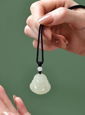 复古风气质白色弥勒佛吊坠大肚笑佛挂坠毛衣链时尚精美项链