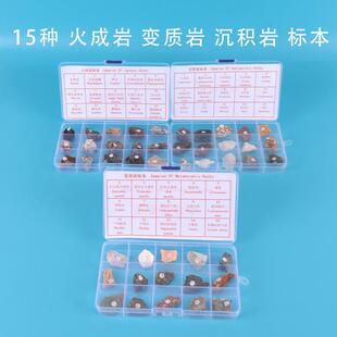 火成岩变质岩沉积岩标本套盒15种天然岩石标本地理地质教学教具