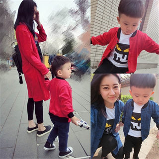 韩版儿童外套亲子装春秋季Q1男童装针织开衫宝宝女孩中长款外出服