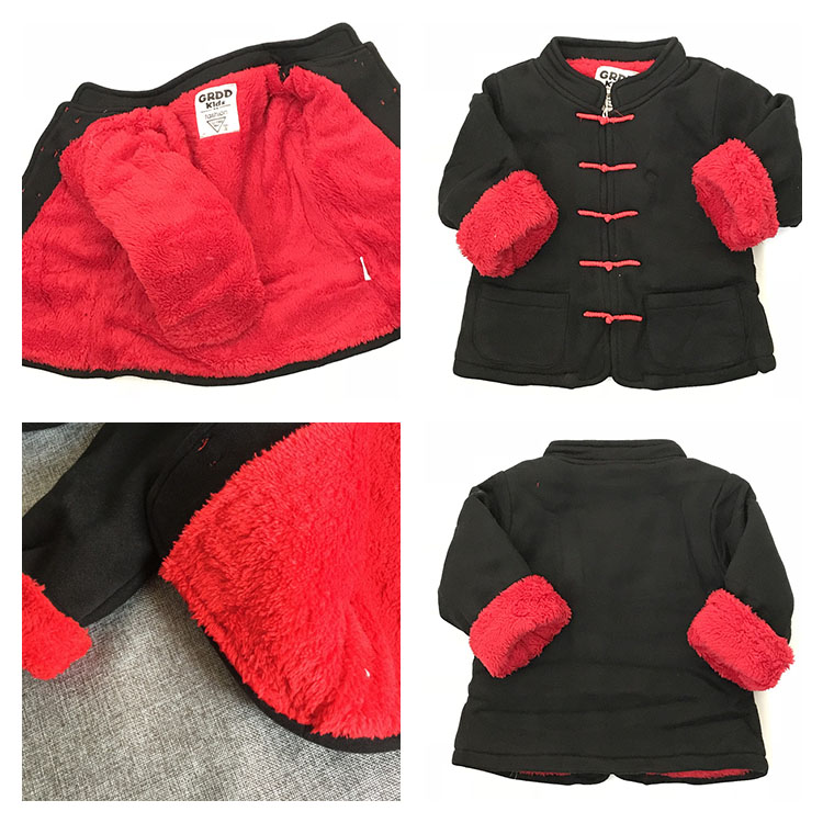 加绒黑色冬季中国风女童拜年服