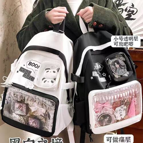 书包带痛层双肩包日系痛包吧唧二次元透明校园大容量食量背包学院