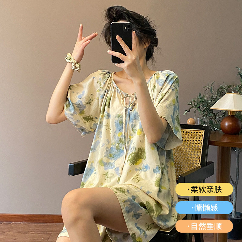 防凸内衬 睡衣女款夏季家居服新款高级感棉绸套装莱赛尔短袖短裤
