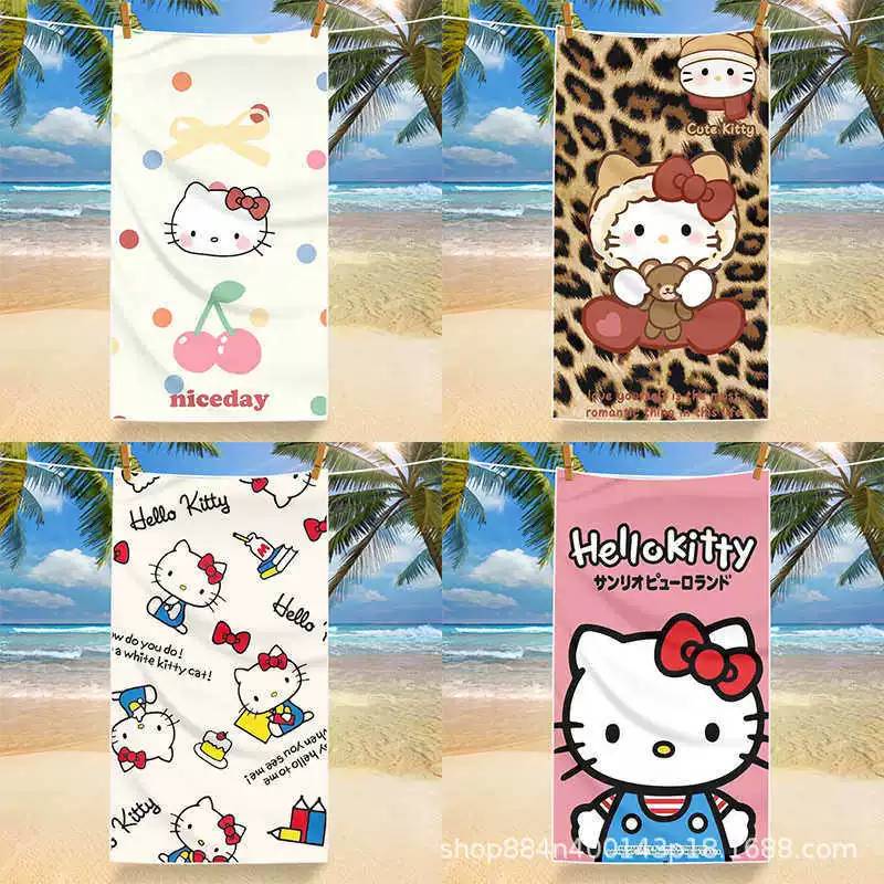 Hello kitty超细纤维数码印花多图沙滩巾旅行浴巾游泳露营沙滩装