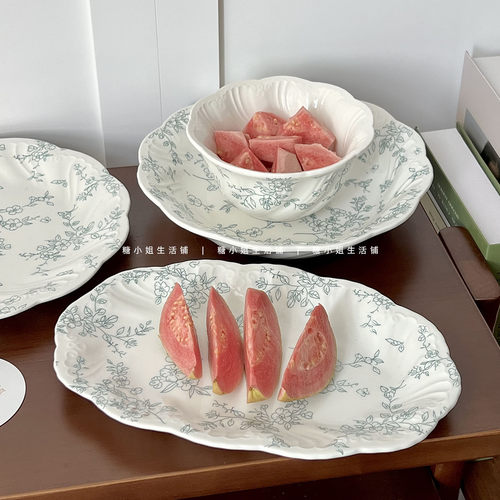 日系碎花甜品盘平盘家用菜盘