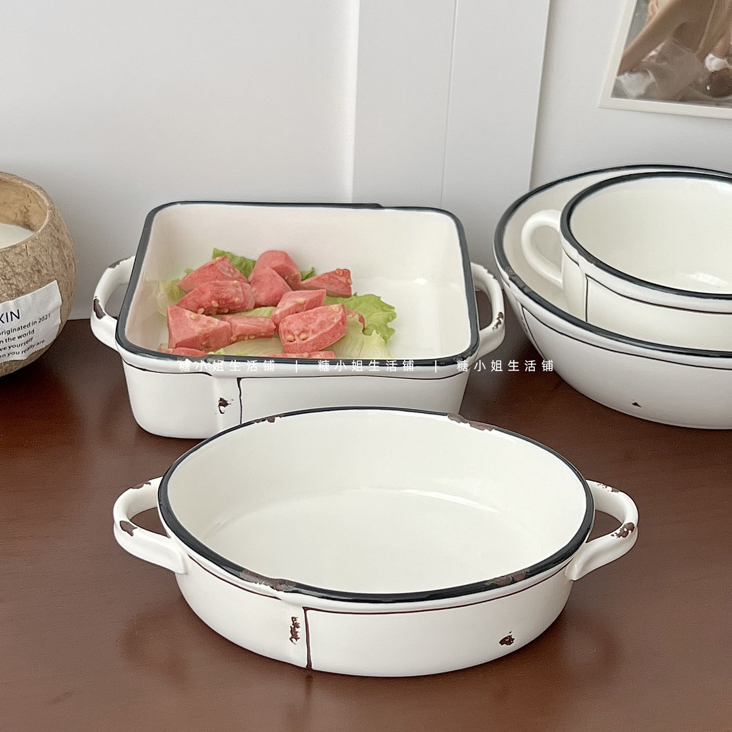 糖小姐 日系ins陶瓷餐具复古做旧家用菜盘双耳水果沙拉盘餐厅盘子,餐饮具,盘,淘宝优惠券,粉丝福利购,淘宝优惠卷