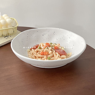 糖小姐 日式ins泼墨椭圆盘子哑光墨点陶瓷西餐盘家用不规则沙拉盘