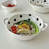 Мисс сахар Ins Wave Dot Big Bowl High -Oend Hepburn Fan Lowling нерегулярная двойная миска для лапши -миска керамическая посуда