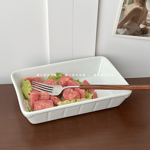 糖小姐白色简约长方形盘子家用陶瓷菜盘空气炸锅烤箱蒸烤盘早餐盘