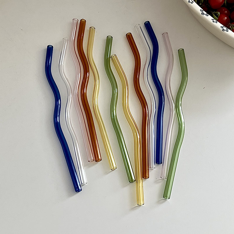 复古彩色玻璃曲线果汁奶茶吸管