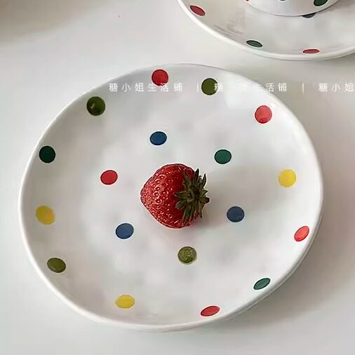 糖小姐 北欧风ins陶瓷杯子彩色波点下午茶咖啡杯糕点碟子马克杯