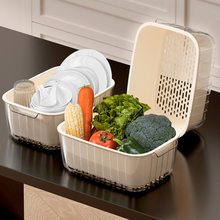 双层洗菜盆沥水篮厨房家用加厚塑料水果盘多功能长方形果蔬淘菜盆